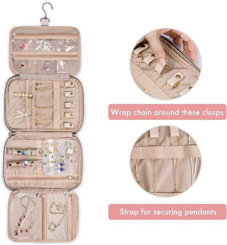 Travel Jewelry Organizer Case, Jewelry Travel Bags for Women, Small Travel Jewelry Case for Tangle-Free Earrings, Necklaces, Rings Storage, Travel Accessories, Black in Kuwait