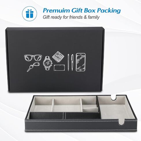 ProCase Valet Tray للرجال، منظم منضدة EDC تفريغ صواني Catchall مع محطة شحن الهاتف، صندوق تخزين من الجلد الصناعي لمدخل خزانة الملابس لساعة المحفظة الرئيسية والنظارات الشمسية - أزرق داكن in Kuwait