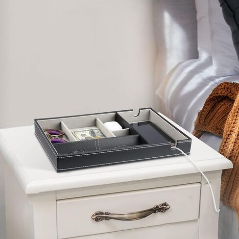 ProCase Valet Tray للرجال، منظم منضدة EDC تفريغ صواني Catchall مع محطة شحن الهاتف، صندوق تخزين من الجلد الصناعي لمدخل خزانة الملابس لساعة المحفظة الرئيسية والنظارات الشمسية - أزرق داكن in Kuwait