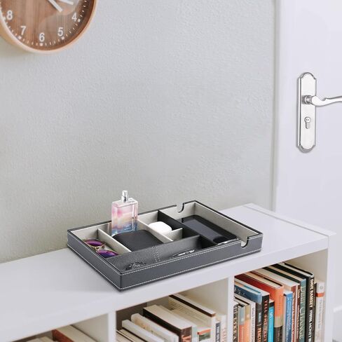 ProCase Valet Tray للرجال، منظم منضدة EDC تفريغ صواني Catchall مع محطة شحن الهاتف، صندوق تخزين من الجلد الصناعي لمدخل خزانة الملابس لساعة المحفظة الرئيسية والنظارات الشمسية - أزرق داكن in Kuwait