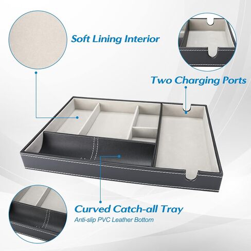 ProCase Valet Tray للرجال، منظم منضدة EDC تفريغ صواني Catchall مع محطة شحن الهاتف، صندوق تخزين من الجلد الصناعي لمدخل خزانة الملابس لساعة المحفظة الرئيسية والنظارات الشمسية - أزرق داكن in Kuwait