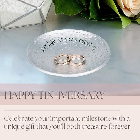 PureRejuva 10th Anniversary Tin Gifts – 4 In., Engraved, Aluminum Wedding Ring Holder Dish & Gift Box – 10 Year Anniversary for Him & 10 Year Anniversary for Her Textured Style in Kuwait