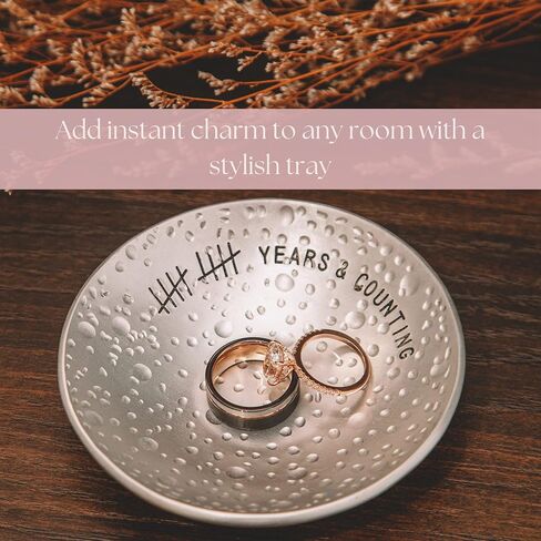PureRejuva 10th Anniversary Tin Gifts – 4 In., Engraved, Aluminum Wedding Ring Holder Dish & Gift Box – 10 Year Anniversary for Him & 10 Year Anniversary for Her Textured Style in Kuwait