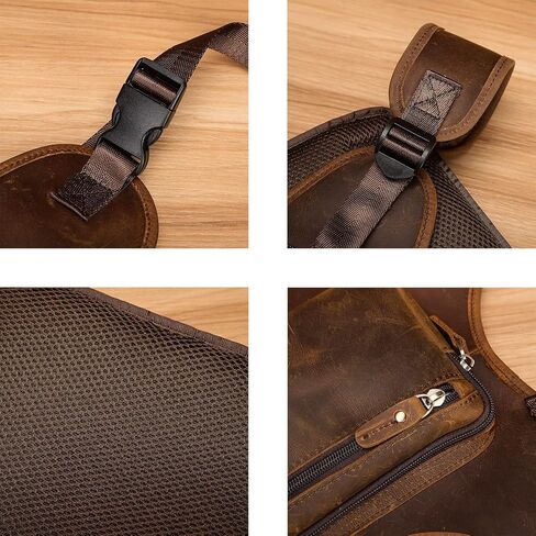 Thick Crazy horse Leather Triangle Crossbody Sling Chest Bag Travel One Shoulder Bag Daypack For Men Male 3028 in Saudi Arabia