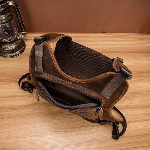 Thick Crazy horse Leather Triangle Crossbody Sling Chest Bag Travel One Shoulder Bag Daypack For Men Male 3028 in Saudi Arabia