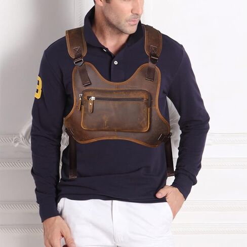 Thick Crazy horse Leather Triangle Crossbody Sling Chest Bag Travel One Shoulder Bag Daypack For Men Male 3028 in Saudi Arabia