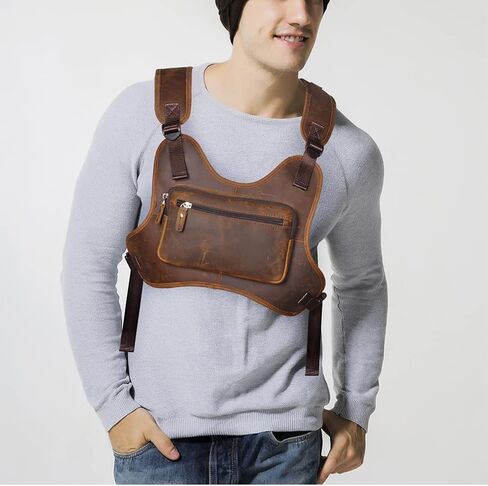 Thick Crazy horse Leather Triangle Crossbody Sling Chest Bag Travel One Shoulder Bag Daypack For Men Male 3028 in Saudi Arabia
