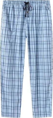 MoFiz Mens Cotton Pajama Pants Lightweight Lounge Sleep Plaid Bottoms with Pockets Drawstring in Kuwait