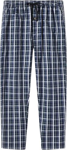MoFiz Mens Cotton Pajama Pants Lightweight Lounge Sleep Plaid Bottoms with Pockets Drawstring in Kuwait