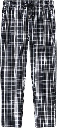 MoFiz Mens Cotton Pajama Pants Lightweight Lounge Sleep Plaid Bottoms with Pockets Drawstring in Kuwait