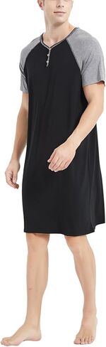 GYS Men's Bamboo Nightshirt Short Sleeve Nightgown Comfy Stretchy Sleep Shirt Henley Sleepwear in Saudi Arabia