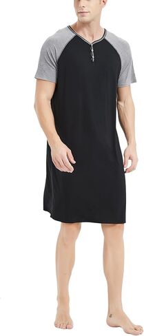 GYS Men's Bamboo Nightshirt Short Sleeve Nightgown Comfy Stretchy Sleep Shirt Henley Sleepwear in Saudi Arabia