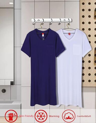 قميص نوم رجالي من القطن بأكمام قصيرة، قميص نوم مريح ناعم ومسامي in Kuwait