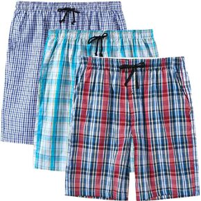MoFiz Men's Sleepwear Shorts Pajama Bottom Lounge Short Plaid Button Open Fly 3Pack