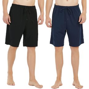 U2SKIIN 2 Pack Mens 100% Cotton Pajama Shorts, Lightweight Lounge Pant with Pockets Soft Sleep Pj Shorts for Men