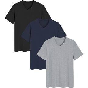 Latuza Men's Viscose Sleep Shirt Soft V-Neck Pajama Tops 3 Pack