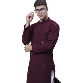 Sojanya (Since 1958, Men's Pure Cotton Mustard Embroidered Sequined Kurta