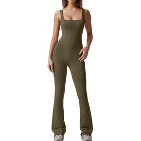 QINSEN Wide Leg Jumpsuits for Women Tank Square Neck Bodycon Full Length Casual Unitard Playsuit