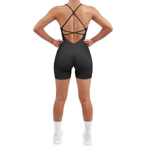 SUUKSESS Women Strappy Romper Seamless Jumpsuit Tummy Control Padded Sports Bra