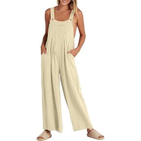 ANRABESS Women's Overalls Jumpsuit Casual Loose Sleeveless Adjustable Straps Bib Wide Leg Outfits with Pockets