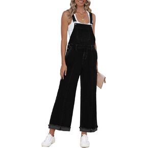 Vetinee Womens Overalls Denim Loose Fit Wide Leg Bib Stretch Baggy Jeans Jumpsuit Y2K Comfy
