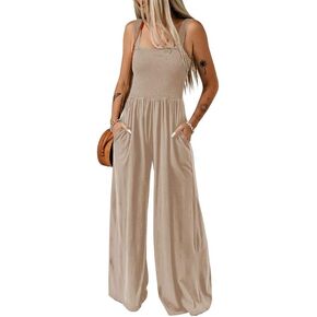 Dokotoo Women's Casual Loose Overalls Jumpsuits One Piece Sleeveless Wide Leg Long Pant Rompers With Pockets