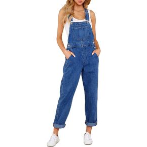luvamia Overalls for Women Loose Fit Classic Bib Casual Jean Stretchy Denim Overall Jumpsuit Tapered Leg