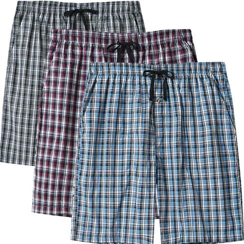 MoFiz Men's Sleepwear Shorts Pajama Bottom Lounge Short Plaid Button Open Fly 3Pack in Kuwait