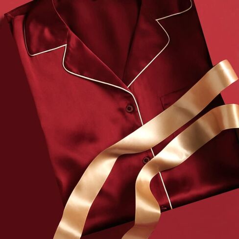 Lonxu Pajamas Set Mens Silk Satin Pajamas Long Sleeve Loungewear Two-Piece Sleepwear Button-Down Pj Set S-XXXXL in Kuwait