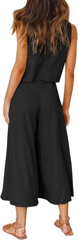ROYLAMP Women's Summer 2 Piece Outfits Round neck Crop Basic Top Cropped Wide Leg pants Set Jumpsuits in Kuwait