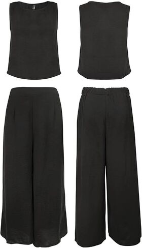 ROYLAMP Women's Summer 2 Piece Outfits Round neck Crop Basic Top Cropped Wide Leg pants Set Jumpsuits in Kuwait