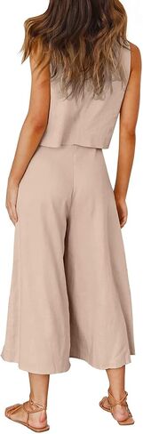 ROYLAMP Women's Summer 2 Piece Outfits Round neck Crop Basic Top Cropped Wide Leg pants Set Jumpsuits in Kuwait