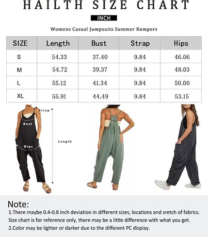 HAILTH Rompers for Women Casual Summer Jumpsuits Sleeveless Loose Spaghetti Strap Overalls Jumpers in Kuwait