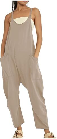 HAILTH Rompers for Women Casual Summer Jumpsuits Sleeveless Loose Spaghetti Strap Overalls Jumpers in Kuwait
