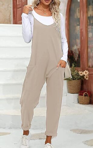 HAILTH Rompers for Women Casual Summer Jumpsuits Sleeveless Loose Spaghetti Strap Overalls Jumpers in Kuwait