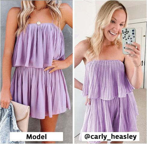 EXLURA Womens Spaghetti Strap Pleated Short Jumpsuit Sleeveless Flowy Playsuit Rompers in Kuwait