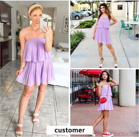 EXLURA Womens Spaghetti Strap Pleated Short Jumpsuit Sleeveless Flowy Playsuit Rompers in Kuwait