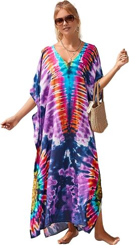 caftans for women plus size swim cover up vneck batwing dress loose fit moroccan caftan mumu dresses for women in Kuwait