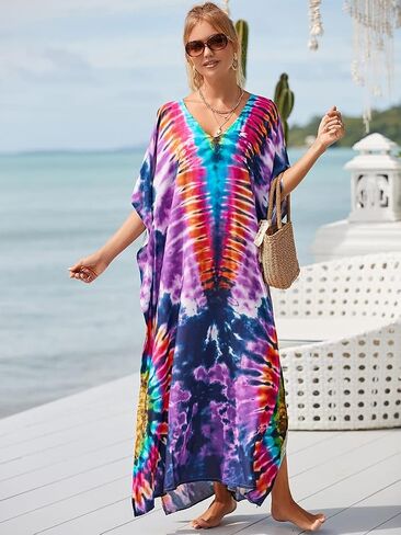 caftans for women plus size swim cover up vneck batwing dress loose fit moroccan caftan mumu dresses for women in Kuwait