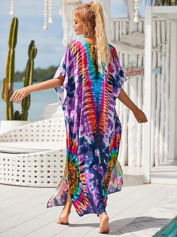 caftans for women plus size swim cover up vneck batwing dress loose fit moroccan caftan mumu dresses for women in Kuwait