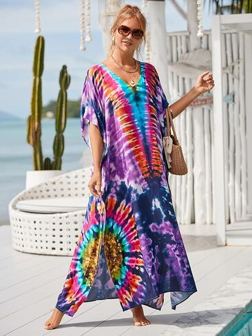caftans for women plus size swim cover up vneck batwing dress loose fit moroccan caftan mumu dresses for women in Kuwait