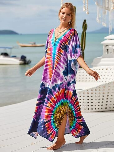 caftans for women plus size swim cover up vneck batwing dress loose fit moroccan caftan mumu dresses for women in Kuwait