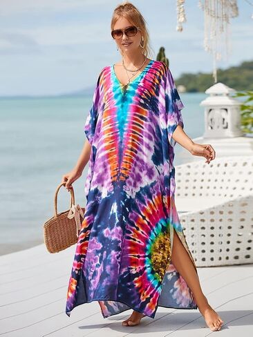 caftans for women plus size swim cover up vneck batwing dress loose fit moroccan caftan mumu dresses for women in Kuwait