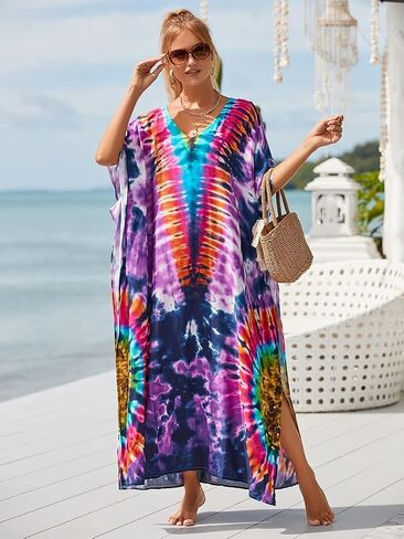 caftans for women plus size swim cover up vneck batwing dress loose fit moroccan caftan mumu dresses for women in Kuwait