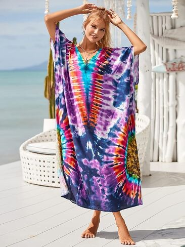 caftans for women plus size swim cover up vneck batwing dress loose fit moroccan caftan mumu dresses for women in Kuwait