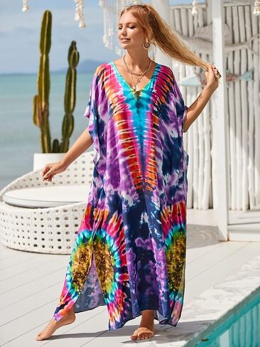 caftans for women plus size swim cover up vneck batwing dress loose fit moroccan caftan mumu dresses for women in Kuwait