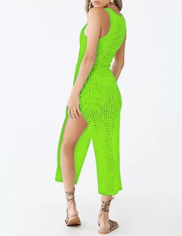 Bsubseach Crochet Cover Ups for Women Hollow Out Sleeveless Bikini Swimsuit Swimwear Side Split Long Beach Dresses in Kuwait