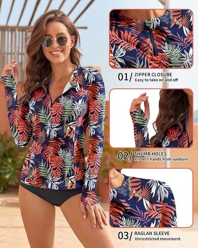 WOWENY Women Rash Guard Long Sleeve Swim Shirts UPF 50 Sun Protection Swimsuit Top Bathing Suit No Bottom in Kuwait