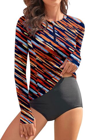 WOWENY Women Rash Guard Long Sleeve Swim Shirts UPF 50 Sun Protection Swimsuit Top Bathing Suit No Bottom in Kuwait