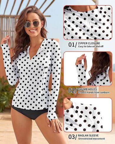 WOWENY Women Rash Guard Long Sleeve Swim Shirts UPF 50 Sun Protection Swimsuit Top Bathing Suit No Bottom in Kuwait
